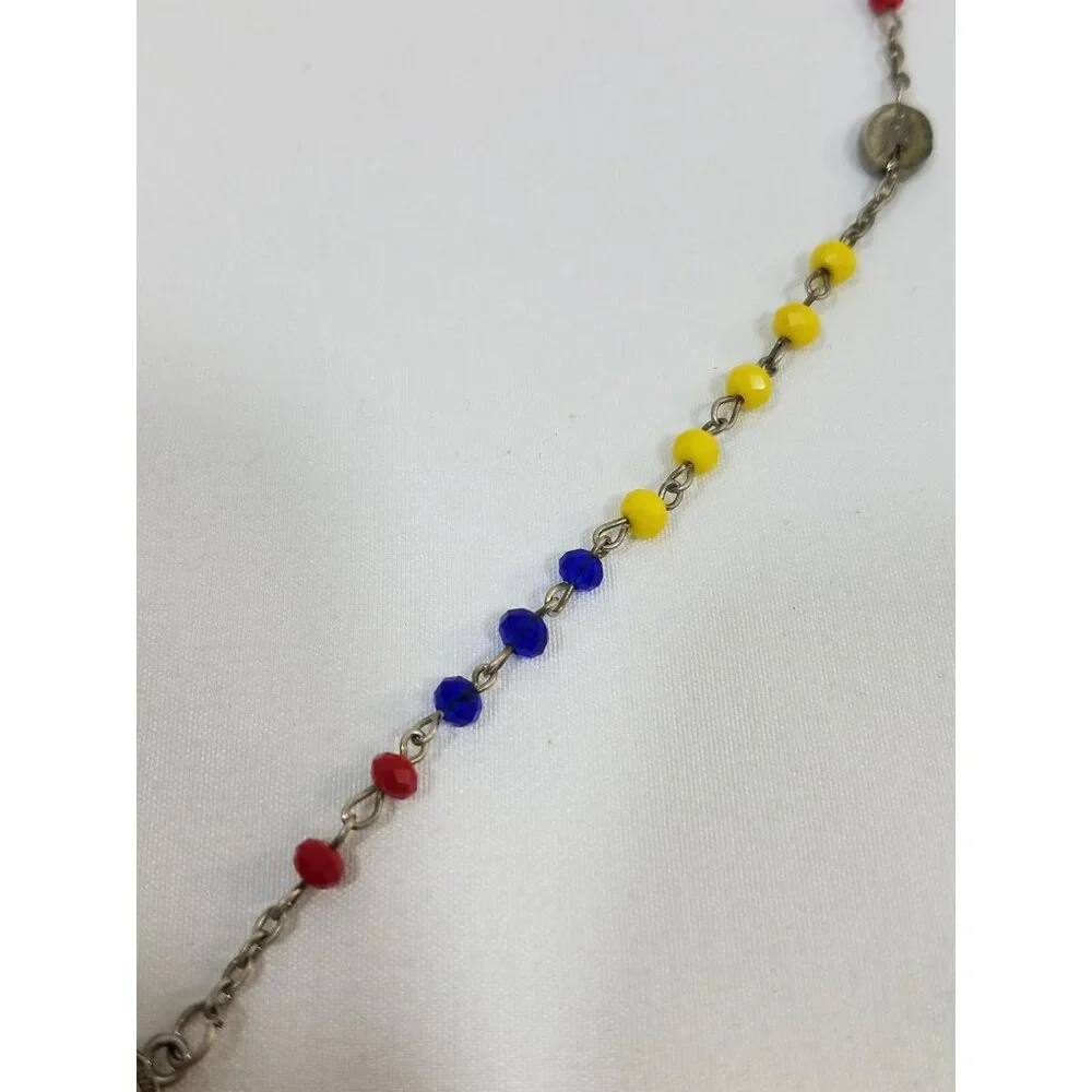Vintage Rosary St Benedict and Lady of My Guadelupe Red Blue Yellow Beads